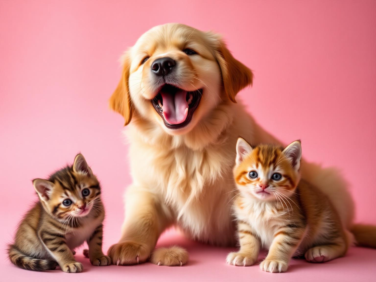 Happy puppy and kittens